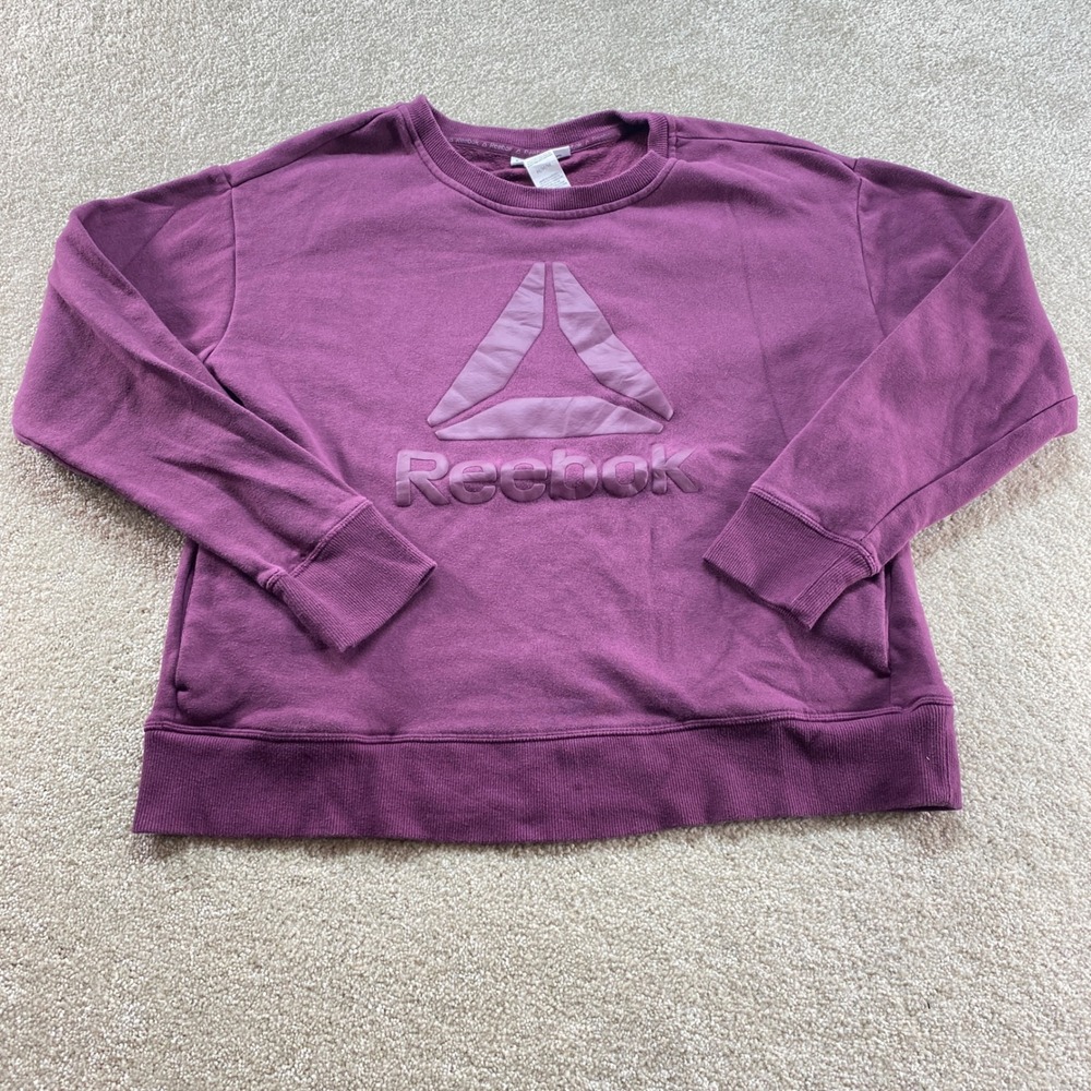 Reebok Sweatshirt Women Medium Purple Crewneck‎ Embossed Logo Activewear